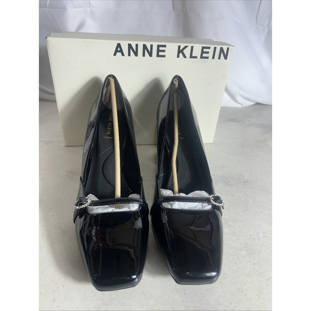 Anne Klein Women Lexington Black Patent Leather Square Toe Block Heel Pumps 11